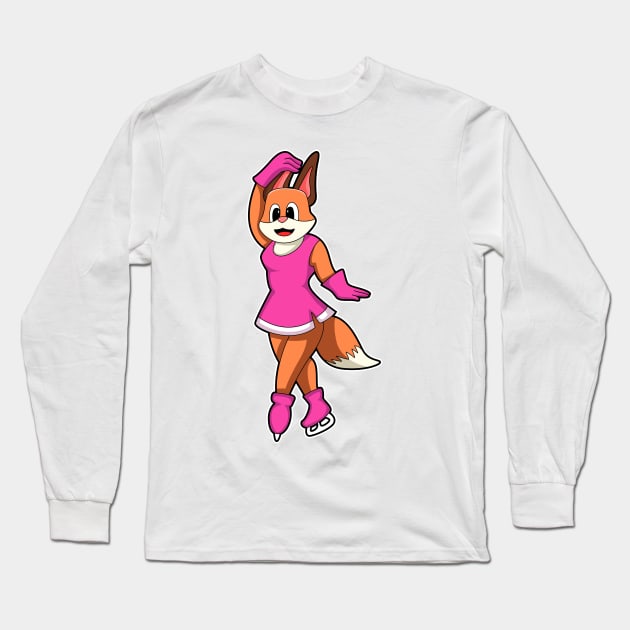 Fox at Ice skating with Ice skates Long Sleeve T-Shirt by Markus Schnabel